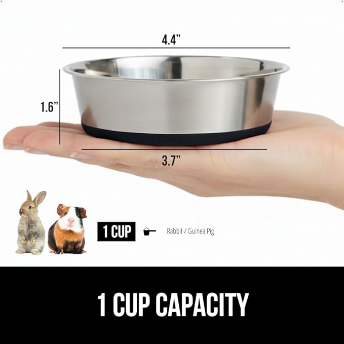GORILLA GRIP Dog Bowls, Holds 1 Cup Each (8 fl oz), Heavy Duty Stainless Steel Food and Water Bowl for Feeding Dogs and Cats, Dishwasher Safe, Rust Resistant Metal BPA Free Rubber Base, Set of 2 Black
