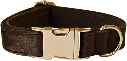 JAY D.L Dog Collar and Leash Set，Soft & Comfy Velvet Dog Collars with Heavy Duty Metal Buckle and Matching Lead Adjustable for Small Medium Large Dogs (XLarge, Brown)