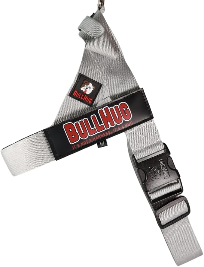 BULLHUG Adjustable Dog Harness– No Pull, No Choke – for English Bulldogs, French Bulldogs, Pugs & Broad-Chested Breeds – Easy, Safe Walks (Silver, Large)