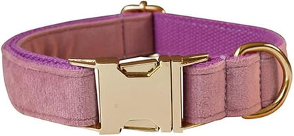JAY D.L Dog Collar and Leash Set，Soft & Comfy Velvet Dog Collars with Heavy Duty Metal Buckle and Matching Lead Adjustable for Small Medium Large Dogs (Medium, Light Purple)