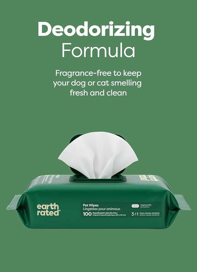 Earth Rated Pet Wipes for Dogs and Cats, Hypoallergenic, Cleaning and Hydrating, for Grooming Paws, Body and Butt, Unscented, 400 Count