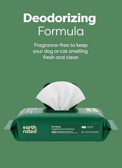 Earth Rated Pet Wipes for Dogs and Cats, Hypoallergenic, Cleaning and Hydrating, for Grooming Paws, Body and Butt, Unscented, 400 Count