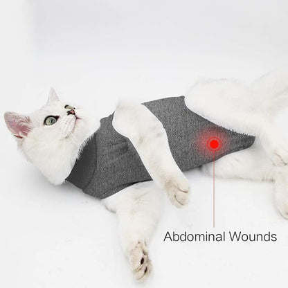 DOTON Cat Recovery Suit for Male and Female Surgical Post Surgery Soft Cone Onesie Shirt Clothes Neuter Licking Protective Diapers Outfit Cover Kitten Spay Collar(L, Grey)