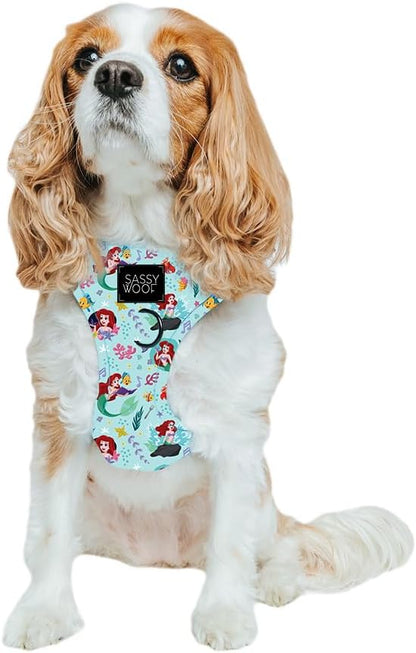 Sassy Woof Dog Adjustable Harness - Disney Princess Little Mermaid Ariel - S, Breathable Mesh, No Pull Design with Two D-Rings, Perfect for Small Dogs and Puppies - Officially Licensed