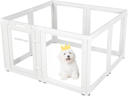 EVERFRONT Clear Acrylic Plastic Dog Playpen - Clear Dog Play Pen - Easy Assemble Acrylic Dog Playpen - Puppy Playpen, Cat Playpen, Small Animal Playpen, Dog Play Pen Indoors (White, 23.6“ H, 8PCS)