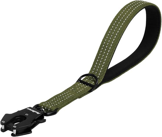 PetBonus Heavy Duty Short Dog Leash, 12 Inch Nylon Traffic Leash with Quick Release Clip, Comfortable Padded Handle, Reflective Training Lead for Medium Large Dogs (Army Green, 12")