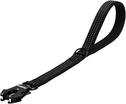 PetBonus Heavy Duty Short Dog Leash, 18 Inch Nylon Traffic Leash with Quick Release Clip, Comfortable Padded Handle, Reflective Training Lead for Medium Large Dogs (Black, 18")