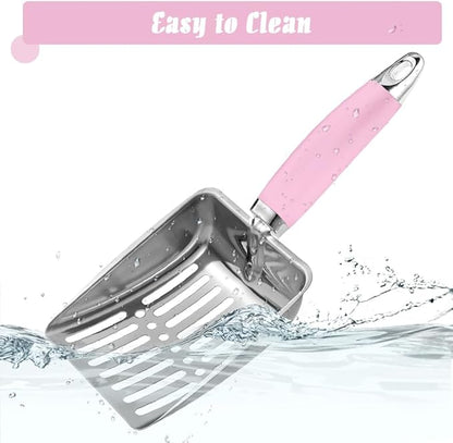 Apidgrowth Cat Litter Scoop - Stainless Steel Metal Cat Litter Scoop-Sturdy Mesh Scooper - Mesh Shovel-Easy to Clean - Suitable for Cat Litter Box -Pink