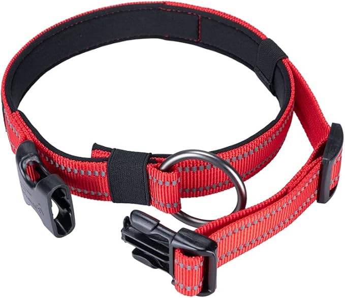 EXCELLENT ELITE SPANKER Reflective Dog Collar Classic Soft Padded Breathable Nylon Adjustable Pet Collar with Quick Release Buckle for Boy Girl Male Female Puppies Small Medium Large Dogs(Red-L)