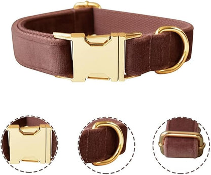 JAY D.L Dog Collar and Leash Set，Soft & Comfy Velvet Dog Collars with Heavy Duty Metal Buckle and Matching Lead Adjustable for Small Medium Large Dogs (Large, Dark Pink)