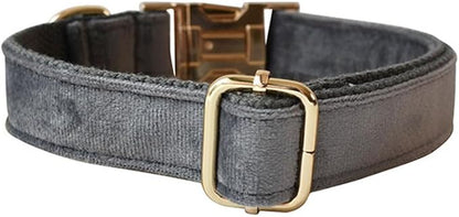 JAY D.L Dog Collar and Leash Set，Soft & Comfy Velvet Dog Collars with Heavy Duty Metal Buckle and Matching Lead Adjustable for Small Medium Large Dogs (Small, Dark Grey)