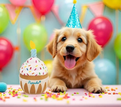 Nestpark Dog Birthday Toy - Pup Cake Puppy Cupcake Plush Squeak and Crinkle Gift