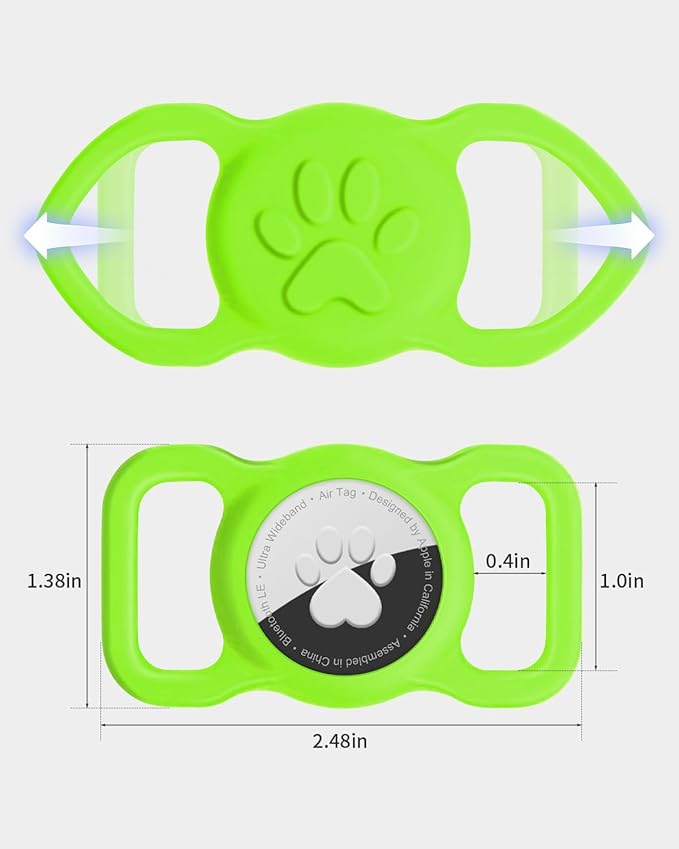 Dynmeow Dog Cat Collar Holder Compatible with Airtag, Anti-Lost Silcione Holder for 3/4-1" inch Wide Collar, Green, M(1 Pack)