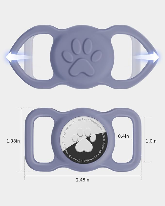 Dynmeow Dog Cat Collar Holder Compatible with Airtag, Anti-Lost Silcione Holder for 3/4-1" inch Wide Collar, Grey, M(1 Pack)