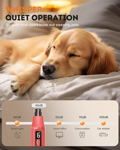 7-Speed Dog Nail Grinder with LED Light – Ultra Quiet Electric Pet Nail Trimmer for Large Dogs & Cats – Professional Grooming Tool with Dust Collector, One-Hand Speed Control & Instant Stop Safety