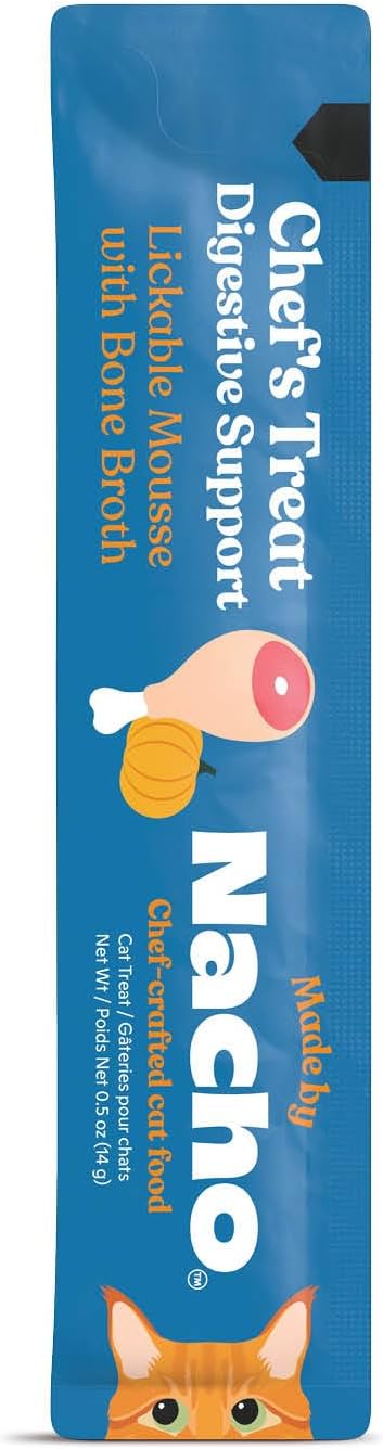 Made by Nacho Digestive Mousse Sachets, Lickable Cat Treats, 12 Count with Bone Broth, 0.5 oz, No Grains, Corn, Wheat or Soy