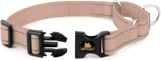 Plutus Pet Reflective Martingale Collar with Buckle - Durable and Adjustable Training Collar for No Pulling, Dog Choker Collar for Small Medium Large Dogs, Beige, S