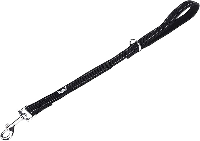 PUPTECK Reflective Short Dog Leash with Comfortable Padded Handle Durable Nylon Dog Lead for Small Medium and Large Dogs Cats Walking Running Training Outside, Black