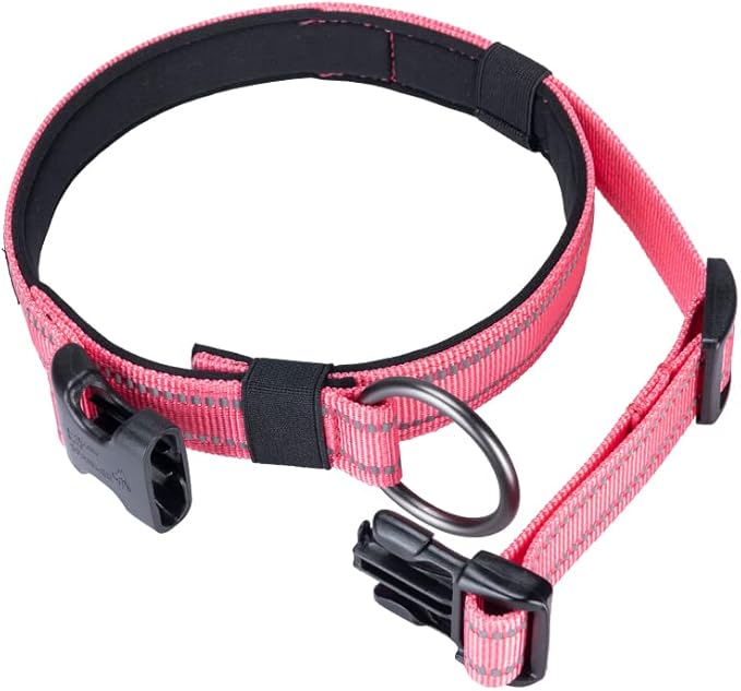 EXCELLENT ELITE SPANKER Reflective Dog Collar Classic Soft Padded Breathable Nylon Adjustable Pet Collar with Quick Release Buckle for Boy Girl Male Female Puppies Small Medium Large Dogs(Pink-S)