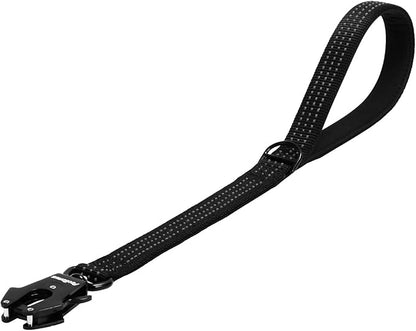 PetBonus Heavy Duty Short Dog Leash, 24 Inch Nylon Traffic Leash with Quick Release Clip, Comfortable Padded Handle, Reflective Training Lead for Medium Large Dogs (Black, 24")