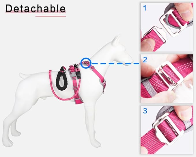 Paawpal Adjustable Dog Harness - No Pull, Reflective, Soft Padded for Small, Medium, Large Dogs - Includes Leash Pink M