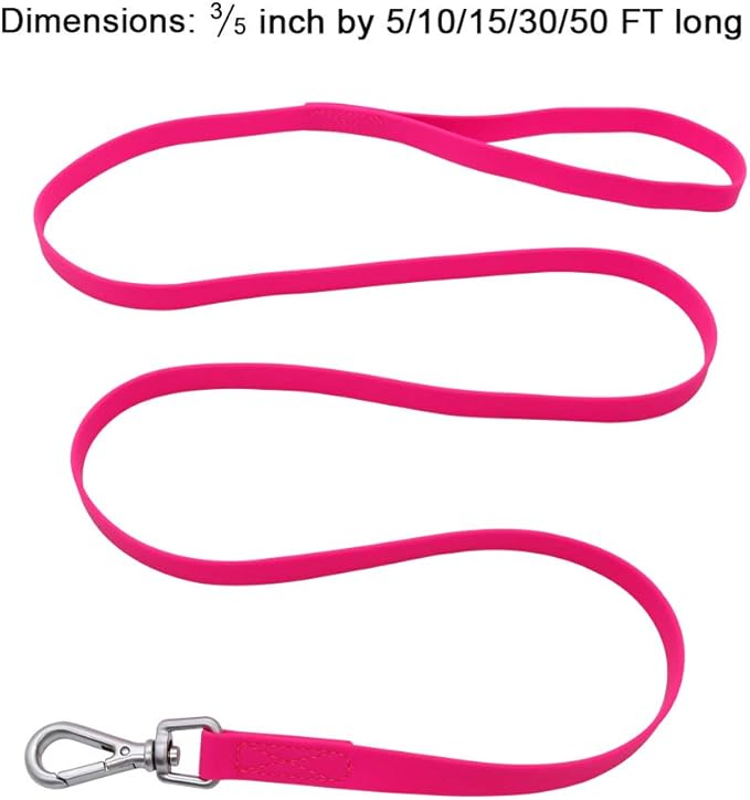Waterproof Dog Training Leash 50FT 30FT 15FT 10FT 5FT Heavy Duty Recall Long Lead for Large Medium Small Dogs (10FT, Pink)