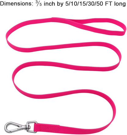 Waterproof Dog Training Leash 50FT 30FT 15FT 10FT 5FT Heavy Duty Recall Long Lead for Large Medium Small Dogs (10FT, Pink)