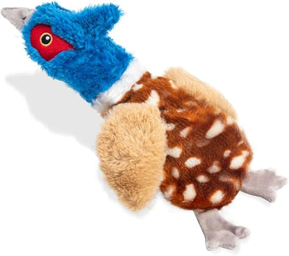 Calibonbon Pheasant (Bird) Dog Squeaky Toy for Aggressive Chewers - No Stuffing Chew Proof Plush with 4 Squeakers & Crinkle Wings, Durable Puppy Toys for Small Medium Large Dogs (Blue & Brown)