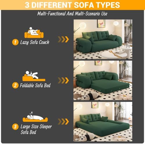 KEIKI 78.7" Foldable Human Dog Bed, 3-in-1 Multi-Functional Sleeper Sofa Bed, Teddy Fabric Foam-Filled Convertible Floor Couch for Living Room, Guest Room, Playroom, Green