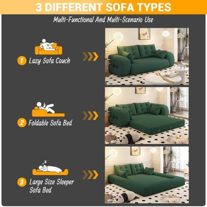 KEIKI 78.7" Foldable Human Dog Bed, 3-in-1 Multi-Functional Sleeper Sofa Bed, Teddy Fabric Foam-Filled Convertible Floor Couch for Living Room, Guest Room, Playroom, Green