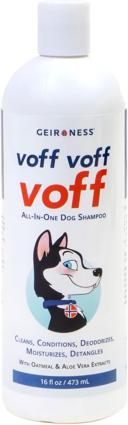 Voff Voff Voff All-in-One Dog Shampoo by Geir Ness – Natural Oatmeal & Aloe Formula with Coconut & Date Palm Extract – Cleans, Conditions, Moisturizes, Deodorizes & Detangles – 16 fl oz