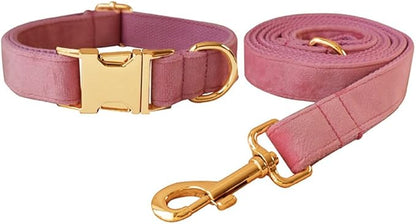 JAY D.L Dog Collar and Leash Set，Soft & Comfy Velvet Dog Collars with Heavy Duty Metal Buckle and Matching Lead Adjustable for Small Medium Large Dogs (Small, Pink)