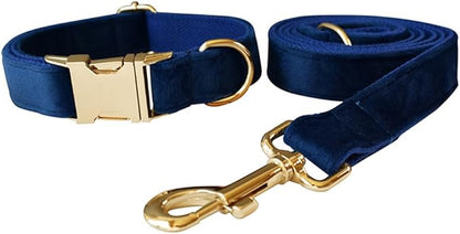 JAY D.L Dog Collar and Leash Set，Soft & Comfy Velvet Dog Collars with Heavy Duty Metal Buckle and Matching Lead Adjustable for Small Medium Large Dogs (Medium, Royal Blue)