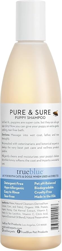 Trueblue Pure & Sure Puppy Shampoo – Cleansing Wash, Deodorizing, Moisturizing – Toxin Free, Milk, Honey Natural Botanical Blend – Tearless Dog Shampoos – 12 Fl. Oz.