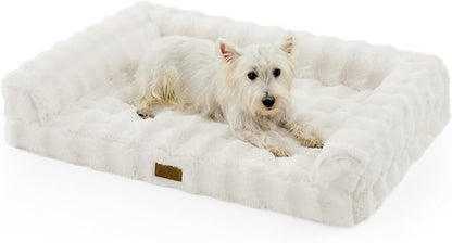COZY KISS Faux Rabbit Fur Orthopedic Dog Bed, Dog Bed for Large Size, Supportive Foam Pet Sofa with Waterproof Lining Cover, Washable U-Shaped Pet Couch with Anti-Slip Bottom, Beige L 36x27x6.5 inch