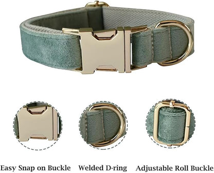 JAY D.L Dog Collar and Leash Set，Soft & Comfy Velvet Dog Collars with Heavy Duty Metal Buckle and Matching Lead Adjustable for Small Medium Large Dogs (Medium, Mint Green)