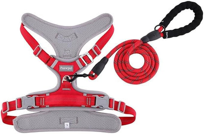 Paawpal Adjustable Dog Harness - No Pull, Reflective, Soft Padded for Small, Medium, Large Dogs - Includes Leash Red XL