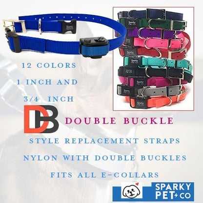 Sparky Pet Co - ECollar Replacement Strap - Easy Release Double Buckle Dog Collar - Rugged Nylon - Adjustable - D Ring - Quick Release Metal Clasp - for Invisible Fence Systems - 1" x 28"- Grey