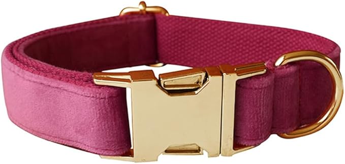JAY D.L Dog Collar and Leash Set，Soft & Comfy Velvet Dog Collars with Heavy Duty Metal Buckle and Matching Lead Adjustable for Small Medium Large Dogs (XLarge, Rose)