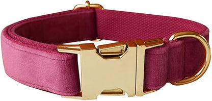 JAY D.L Dog Collar and Leash Set，Soft & Comfy Velvet Dog Collars with Heavy Duty Metal Buckle and Matching Lead Adjustable for Small Medium Large Dogs (Large, Rose)