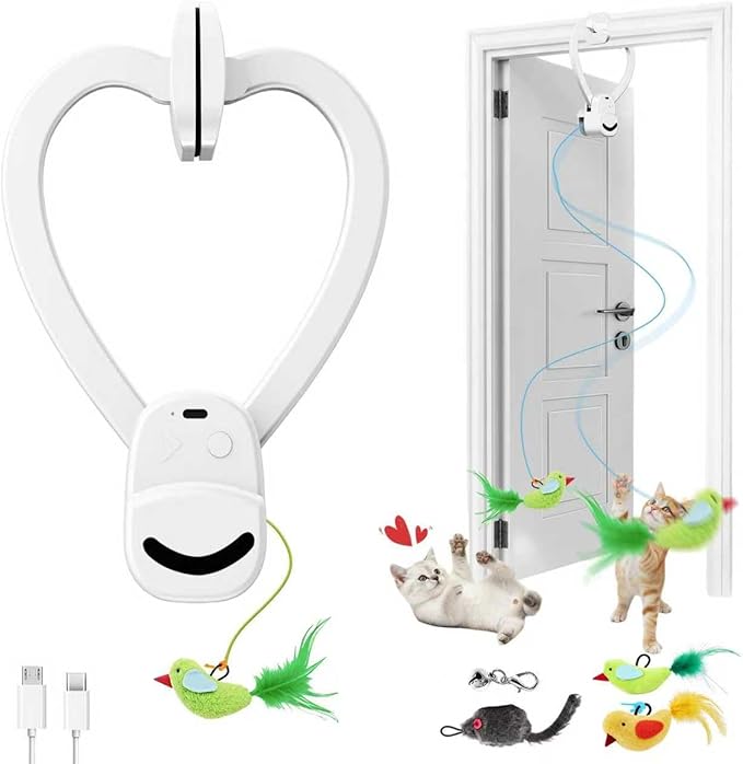 CATPICK Interactive Cat Toys for Indoor Cats Automatic Electric Flying Bird Feather Mouse Toy - Best Kitten & Adult Cat Enrichment Mouse cat Toy Hanging Electric Kitty Toys for Bored Cats