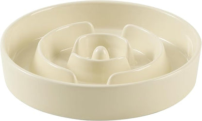 Ceramic 1.6 Cup Slow Feeder Dog Bowl for Medium and Large Breed, 8.2inch Puzzle Dog Food Dish, Anti-Gulping, Stop Bloat, Preventing Choking (Single Bowl-Beige)