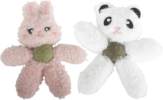 Gavpepy Cat Toys with Catnip Kitten Chew Bite Supplies Boredom Relief Fluffy Kitty Teeth Cleaning Chewing Cat Lovers Interactive Plush Gift (Rabbit&Panda)