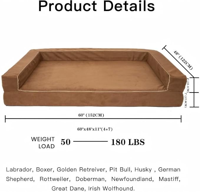 Mama halo Oversized Human Dog Bed & Orthopedic Big Dog Bed, Actual Firm Foam Support, Waterproof Durable Cool Fabric, Smooth Zipper, Joint Relief Bed for Giant Dog, 60"x48" (Mocca Mousse, XX-Large)