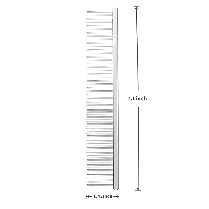 Flybbwl Stainless Steel Dog Comb - Cat Combs with Rounded Ends Teeth - Professional Metal Pet Grooming Removes Tangles Knots for Dogs Cats 7.6IN/1.42IN
