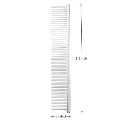 Flybbwl Stainless Steel Dog Comb - Cat Combs with Rounded Ends Teeth - Professional Metal Pet Grooming Removes Tangles Knots for Dogs Cats 7.6IN/1.42IN