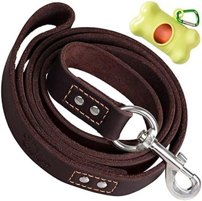ADITYNA Leather Dog Leash 6 ft x 3/4 inch - Soft, Strong, Heavy Duty for Large & Medium Breeds - Dog Lead for Walking, Training, Hiking and Running (Brown)