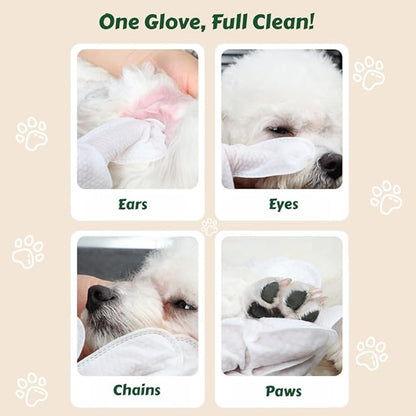 QingYa 20-Pack Extra Thick Pet Cleaning Glove Wipes with Lid | Value Pack Dog & Cat Grooming Gloves | Rinse-Free Bath Wipes with Coconut, Aloe & Jojoba for Odor Control & Daily Care