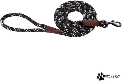 Max and Neo Rope Leash Reflective - 6 FT x 1/2" (Black, Donates to Dog Rescue)
