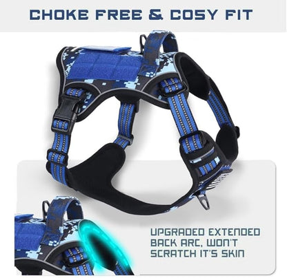BUMBIN Tactical Dog Harness for Small Dogs No Pull, Famous TIK Tok No Pull Puppy Harness, Fit Smart Reflective Pet Walking Harness for Training, Adjustable Dog Vest Harness with Handle Blue Camo XS